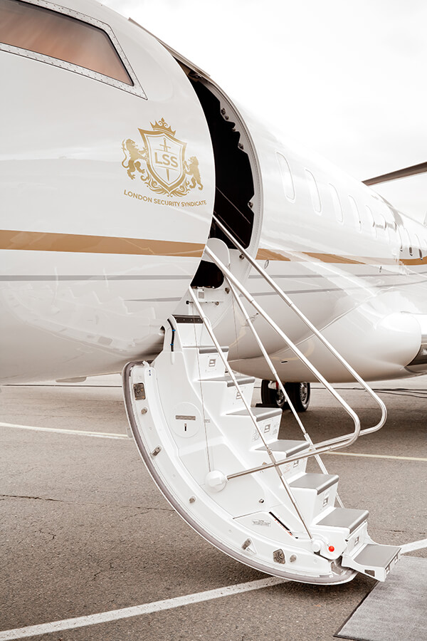 Private jet with ladder and open door Private jet with ladder and open door